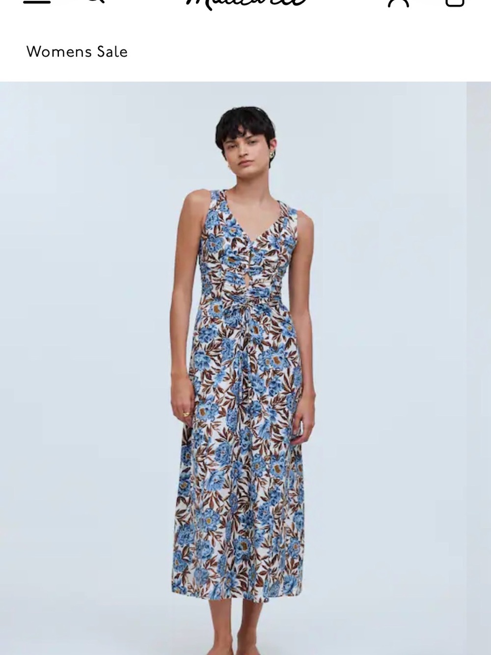 Madewell Size 4 Blue Floral Midi Dress